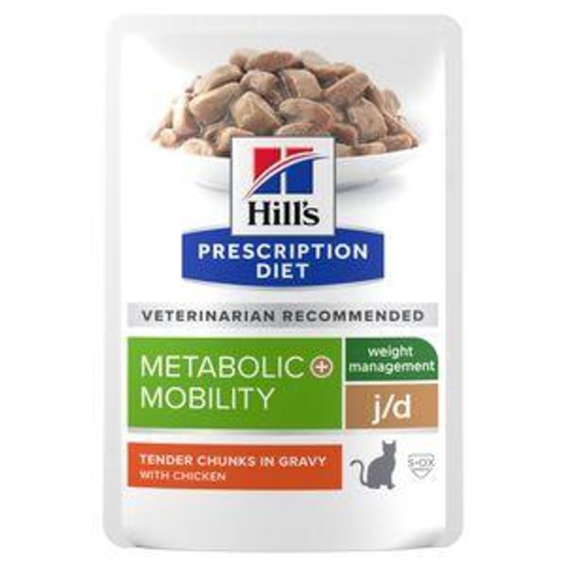 Hill's Prescription Diet Metabolic + Mobility Dry våtfôr til katter med kylling 12 x 85 g Porsjonsposer